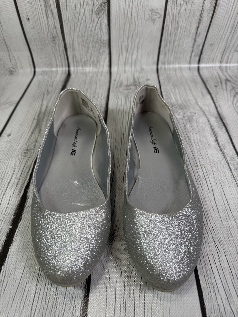American Eagle Clinton Silver Glitter Ballet Flats - Women's Size 6 - EUC